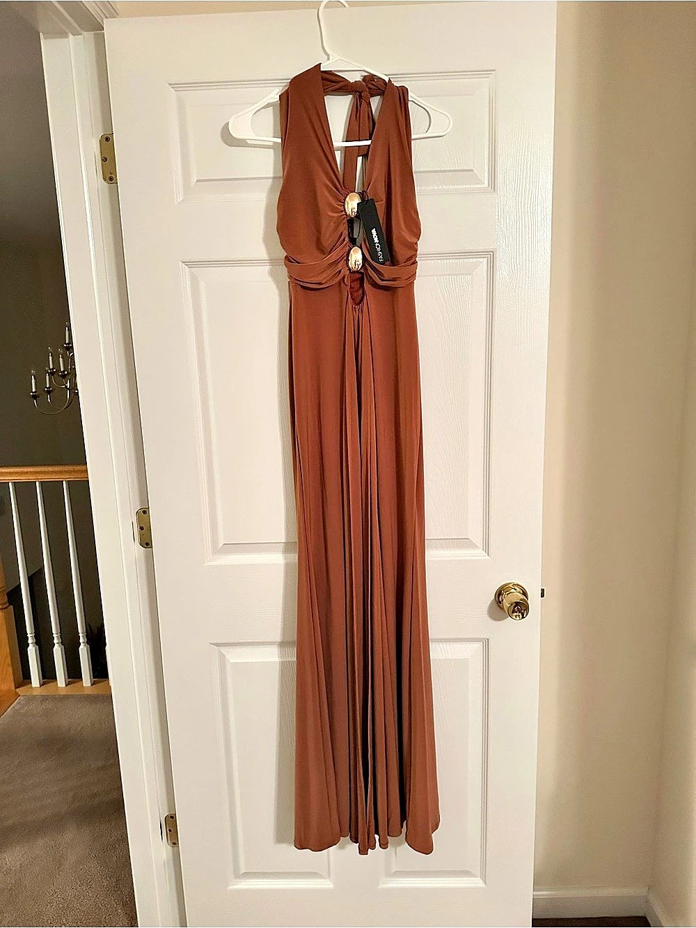 Fashion Nova Melissa Backless Halter Maxi Dress Brown
